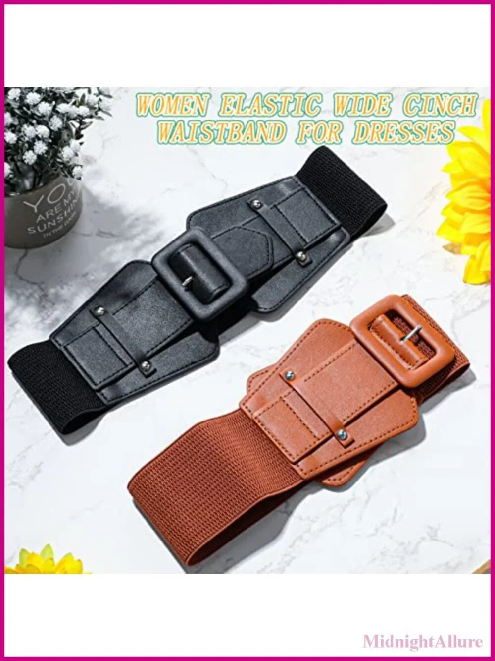 2 Pc Wide Elastic Waist Belt Set Faux Leather Corset Belt for Dress
